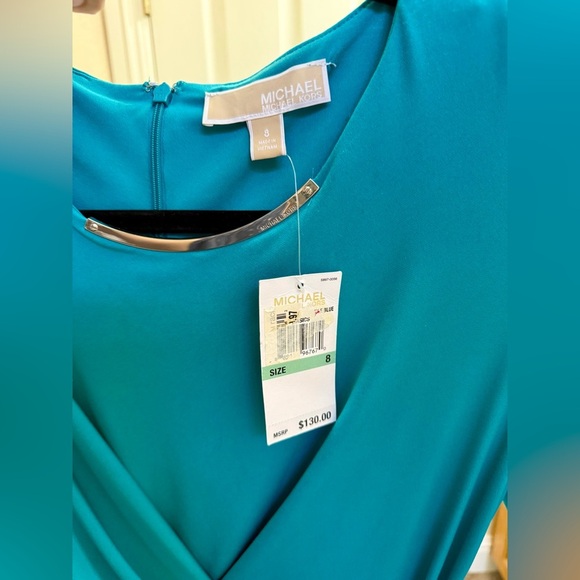 NWT Michael Kors Blue Ruched Wrap Dress Long Sleeve - Picture 3 of 4
